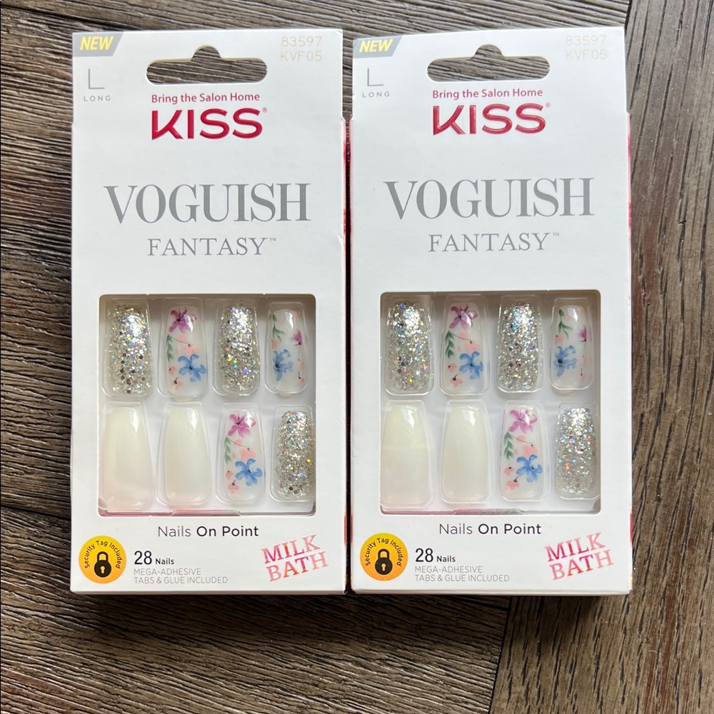 Lot of 2 KISS Voguish Fantasy Nails - Floral Glitter Milk Bath